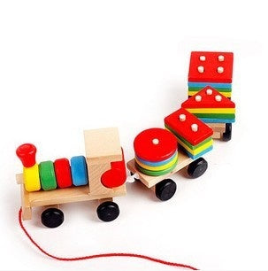 🚂 Train en Bois – Tracteur à Trois Sections | Jouet Éducatif & Puzzle d’Éveil