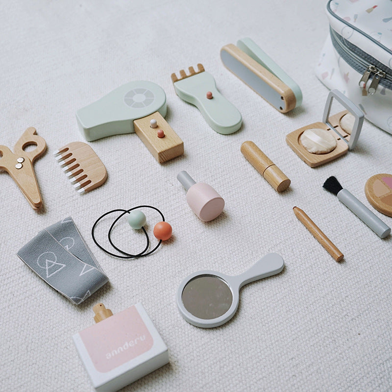 Ensemble de jouets de maquillage en bois, kit de maquillage 2 en 1 pour filles