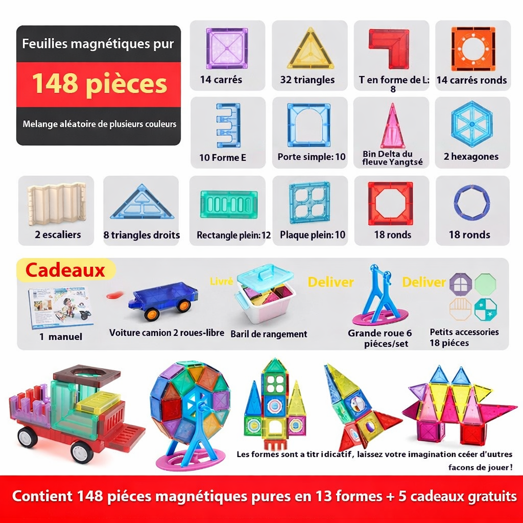 Blocs de construction de carreaux magnétiques légers pour enfants