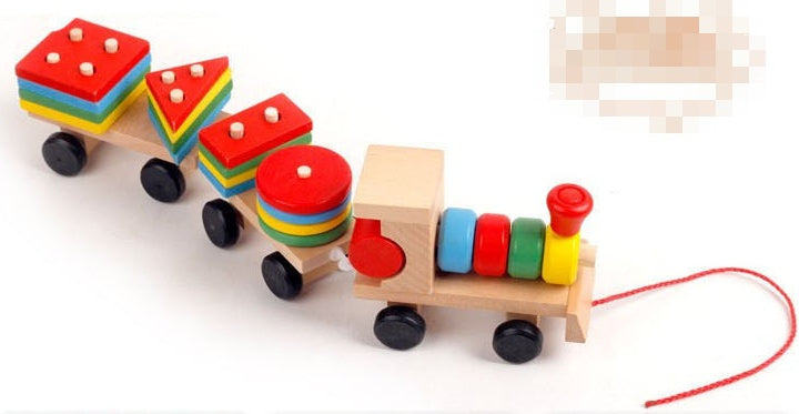 🚂 Train en Bois – Tracteur à Trois Sections | Jouet Éducatif & Puzzle d’Éveil