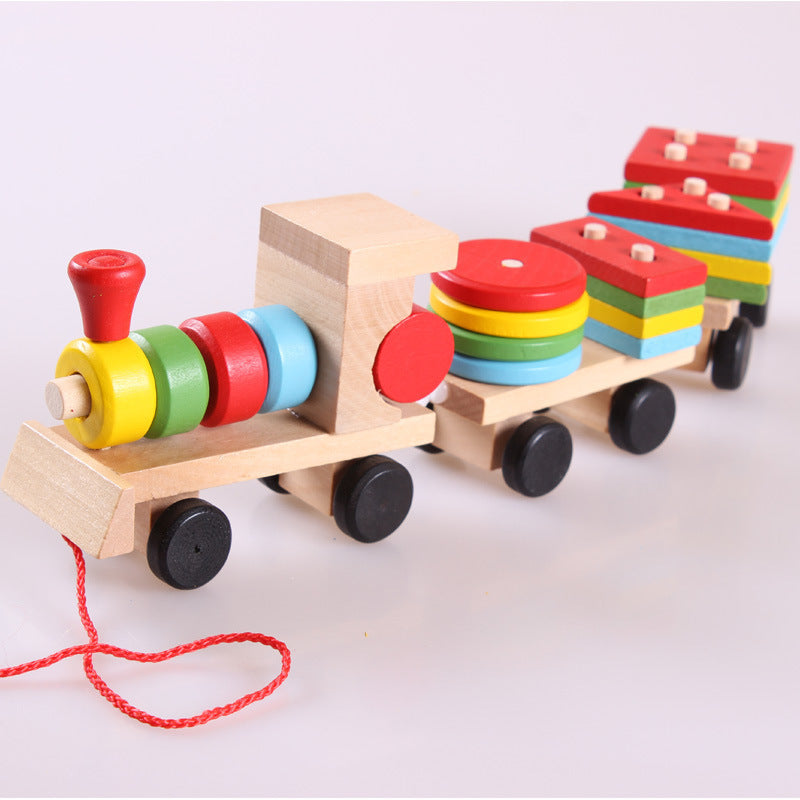 🚂 Train en Bois – Tracteur à Trois Sections | Jouet Éducatif & Puzzle d’Éveil