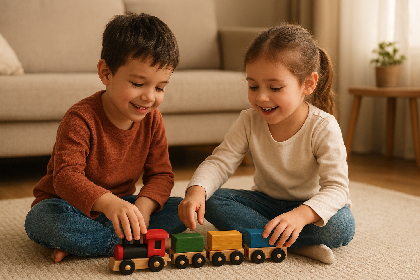 🚂 Train en Bois – Tracteur à Trois Sections | Jouet Éducatif & Puzzle d’Éveil