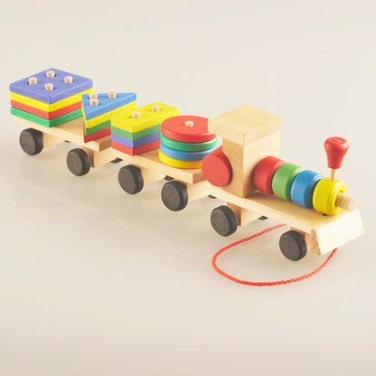 🚂 Train en Bois – Tracteur à Trois Sections | Jouet Éducatif & Puzzle d’Éveil
